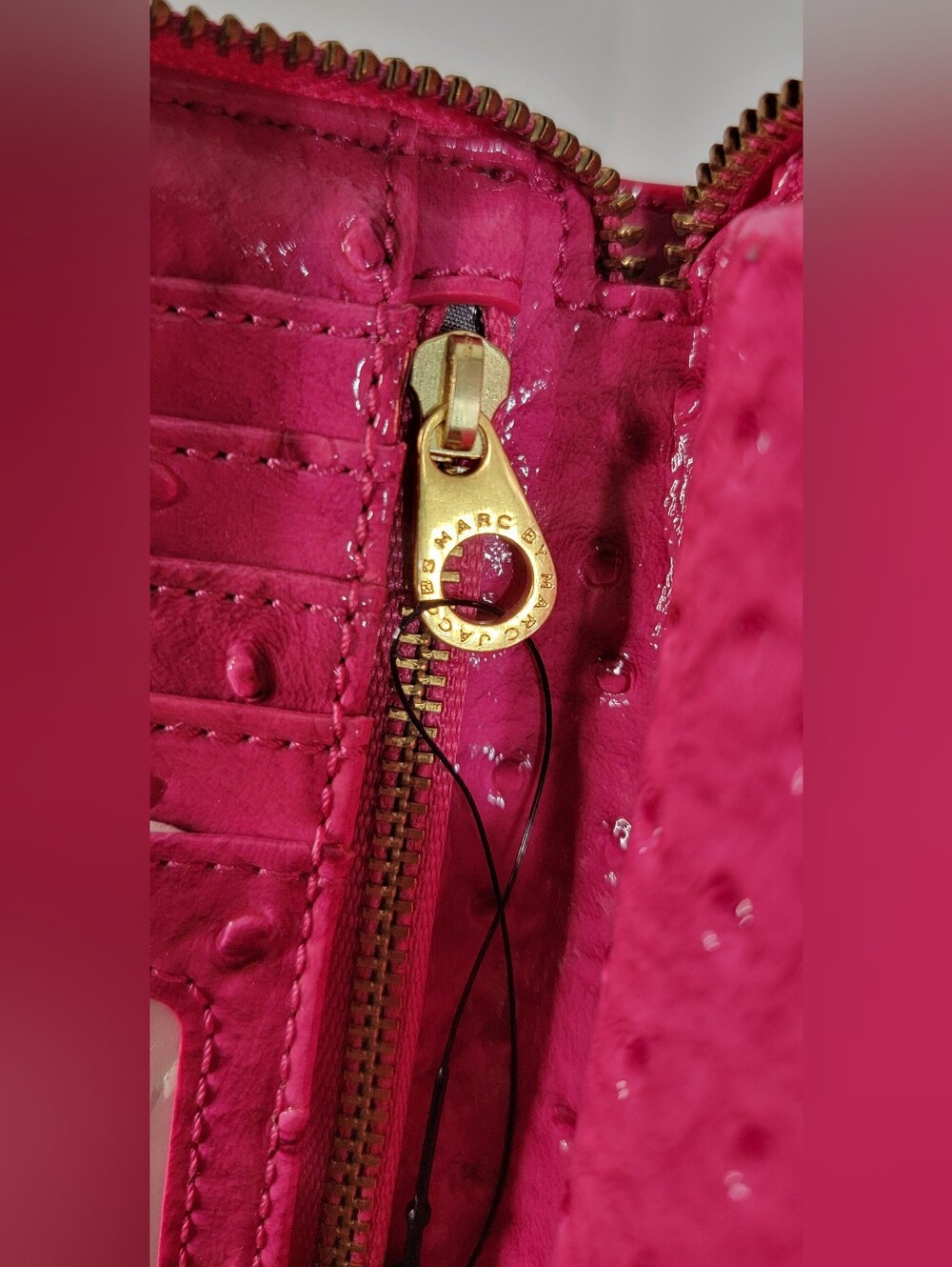 Marc by Marc Jacobs Hot Pink Ostrich-Embossed Wristlet Clutch Wallet NWT. - Picture 7 of 16